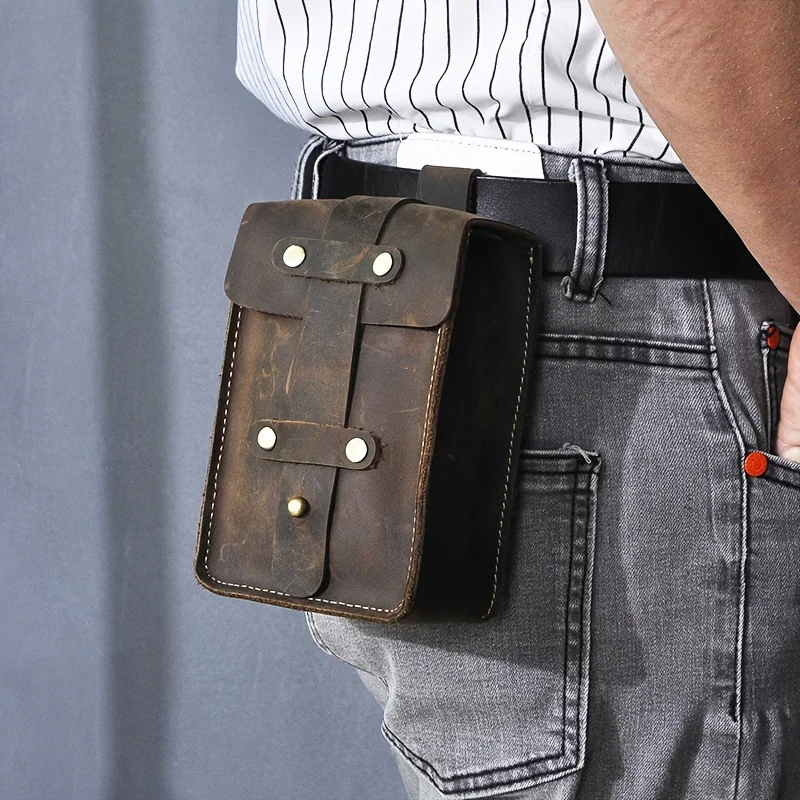 Vintage Full Grain Leather Belt Pouch, Retro Rivet Flip Phone Waist Bag, Cowhide Utility Tool Holster for Outdoor Work
Vintage Full Grain Leather Belt Pouch, Retro Rivet Flip Phone Waist Bag, Cowhide Utility Tool Holster for Outdoor Work