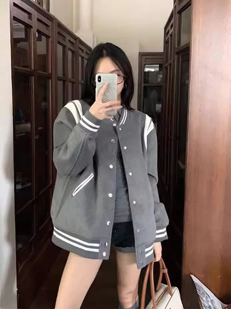 Retro Color Block Stripe Grey Baseball Jacket Spring 2026 Street Cool Hip Hop Coat Outerwear Long Sleeve round Neck Button Cl...
Retro Color Block Stripe Grey Baseball Jacket Spring 2026 Street Cool Hip Hop Coat Outerwear Long Sleeve round Neck Button Cl...
