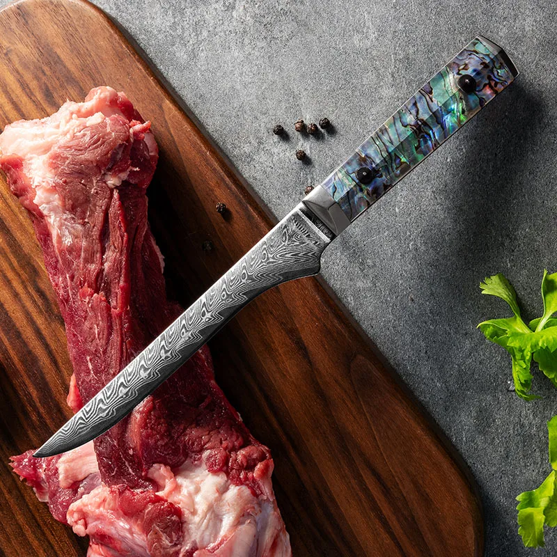 5 Inch Boning Knife 73-layers Damascus AUS10 Steel Blade Chef Cleaver Barbecue Kitchen Knives Hexagonal Abalone Shell Handle
5 Inch Boning Knife 73-layers Damascus AUS10 Steel Blade Chef Cleaver Barbecue Kitchen Knives Hexagonal Abalone Shell Handle