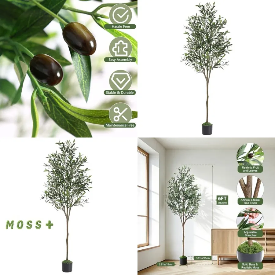 Olive Trees Artificial Indoor, 6Feet Tall Faux Olive Tree with White Planter, Artificial Plants with Lifelike Fruits and Realis
Olive Trees Artificial Indoor, 6Feet Tall Faux Olive Tree with White Planter, Artificial Plants with Lifelike Fruits and Realis