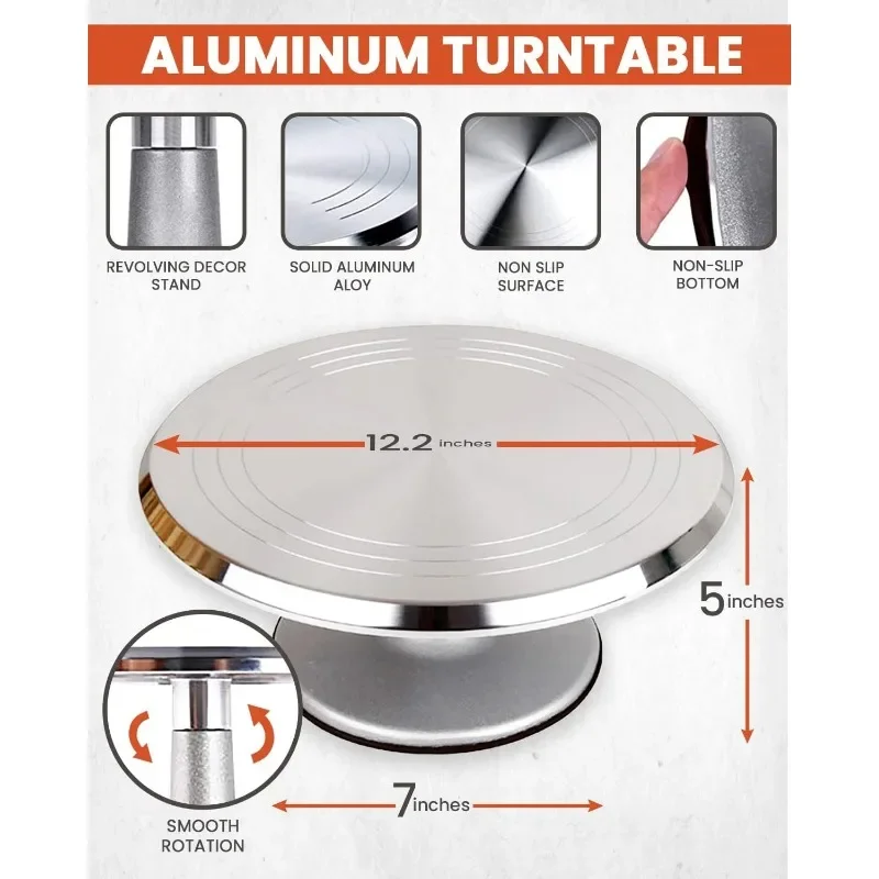 250 PCs Aluminum 12" Metal Turntable & Knife set-48 Numbered Cake Decorating Tools Kit with Icing Tips-3 Russian Piping
250 PCs Aluminum 12" Metal Turntable & Knife set-48 Numbered Cake Decorating Tools Kit with Icing Tips-3 Russian Piping