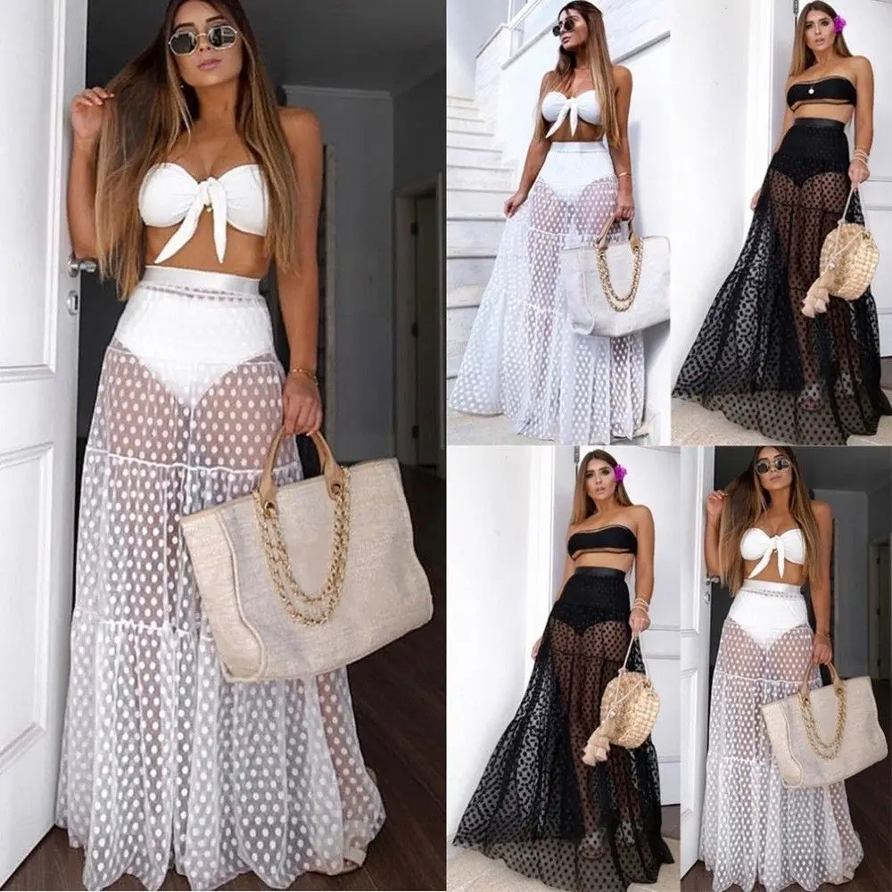Fashion See-Through Mesh Maxi Skirt High Waist Sexy Beach Bikini Cover-up Soft Polka Dot Long Tulle Skirt for Women
Fashion See-Through Mesh Maxi Skirt High Waist Sexy Beach Bikini Cover-up Soft Polka Dot Long Tulle Skirt for Women