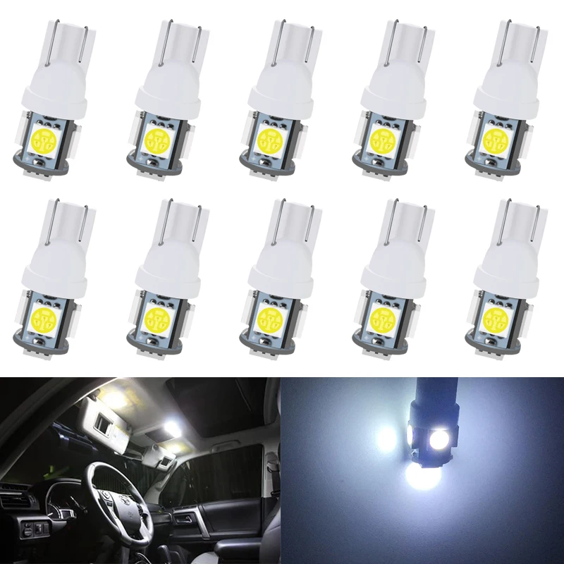 10 шт., лампы T10 W5W для внутреннего освещения автомобиля, 12 В, 5050-5SMD, 7000K
10 шт., лампы T10 W5W для внутреннего освещения автомобиля, 12 В, 5050-5SMD, 7000K
