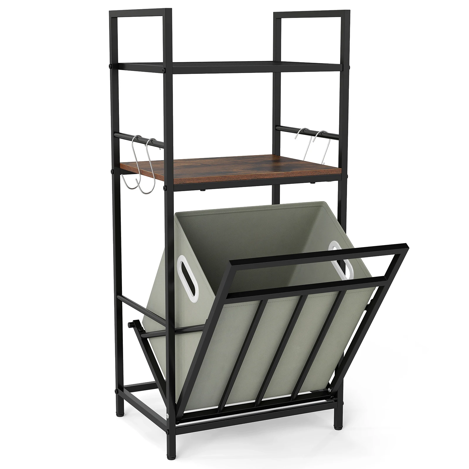 2-Tier Laundry Hamper w/ Tilt-out Basket, Laundry Sorter w/ 4 Hooks & Removable Bag
2-Tier Laundry Hamper w/ Tilt-out Basket, Laundry Sorter w/ 4 Hooks & Removable Bag
