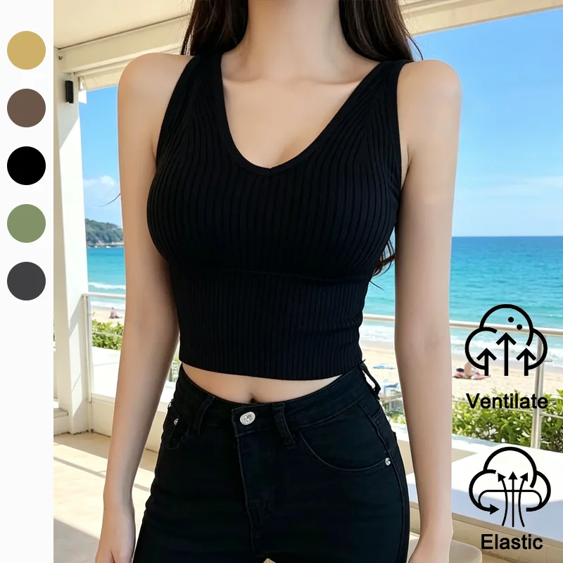 Bra Tops Summer V Neck Rib Crop Tank Top With Detachable Bra Pads Sleevelss Solid Color Backless Sporty Bra Top
Bra Tops Summer V Neck Rib Crop Tank Top With Detachable Bra Pads Sleevelss Solid Color Backless Sporty Bra Top