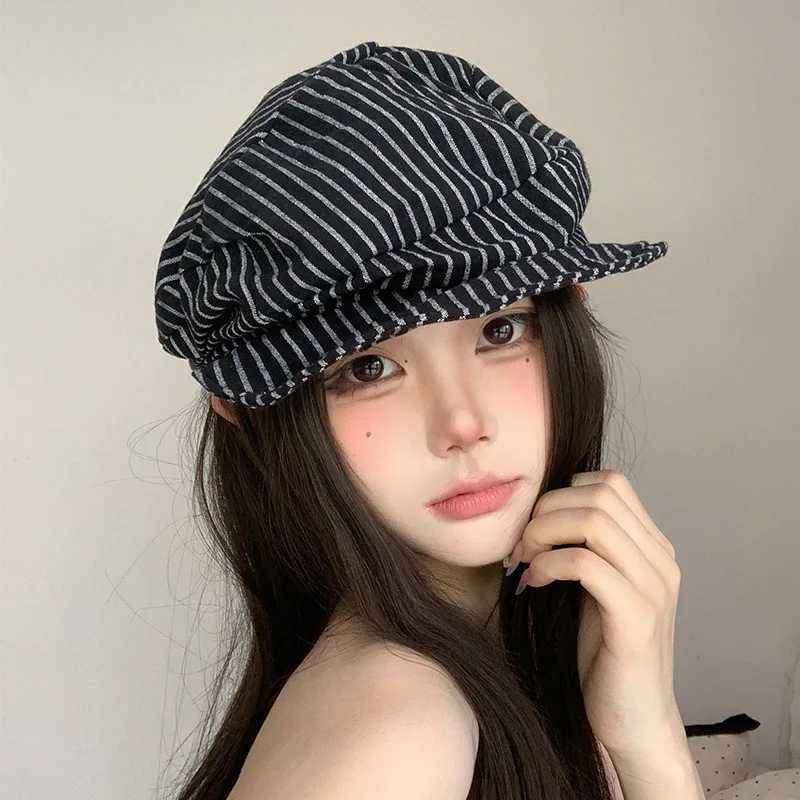 Striped Eight-Pointed Hat for Girls Spring Summer Face-Slimming Sun Protection Beret Versatile Fashion Painter Newsboy Hat
Striped Eight-Pointed Hat for Girls Spring Summer Face-Slimming Sun Protection Beret Versatile Fashion Painter Newsboy Hat