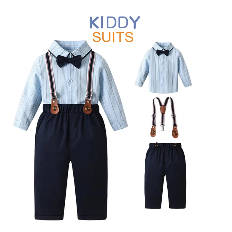 Children's Gentleman Dress Suspenders Suit Blue Stripe Long-Sleeved Soft Shirt for Baby Boys 1 Year Birthday Wedding Outfit
Children's Gentleman Dress Suspenders Suit Blue Stripe Long-Sleeved Soft Shirt for Baby Boys 1 Year Birthday Wedding Outfit