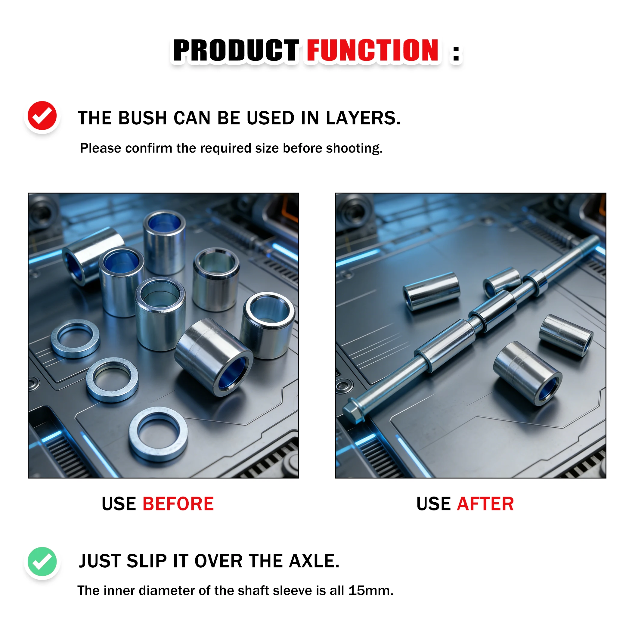 Motorcycle Suspension Hanger Bushing in Stainless Steel Material Compatible with Chinese 4-stroke 150CC Engine Scooter Moped
Motorcycle Suspension Hanger Bushing in Stainless Steel Material Compatible with Chinese 4-stroke 150CC Engine Scooter Moped