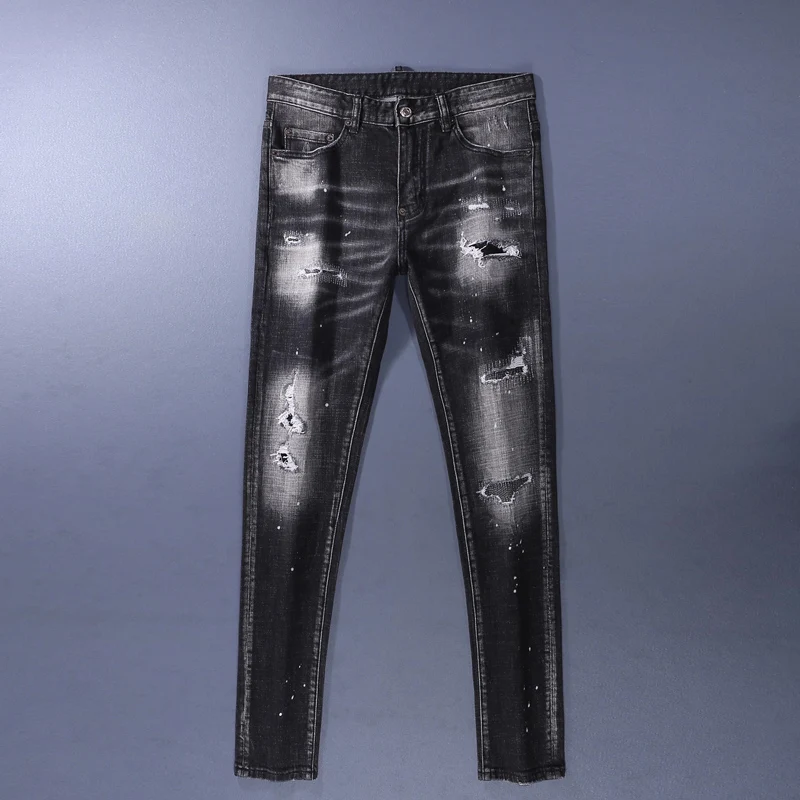 High Street Fashion Designer Мужские джинсы Ретро Черные Серые эластичные облегающие рваные джинсы с заплатками Мужские брендовые Y2K Винтажные джинсовые брюки
High Street Fashion Designer Мужские джинсы Ретро Черные Серые эластичные облегающие рваные джинсы с заплатками Мужские брендовые Y2K Винтажные джинсовые брюки