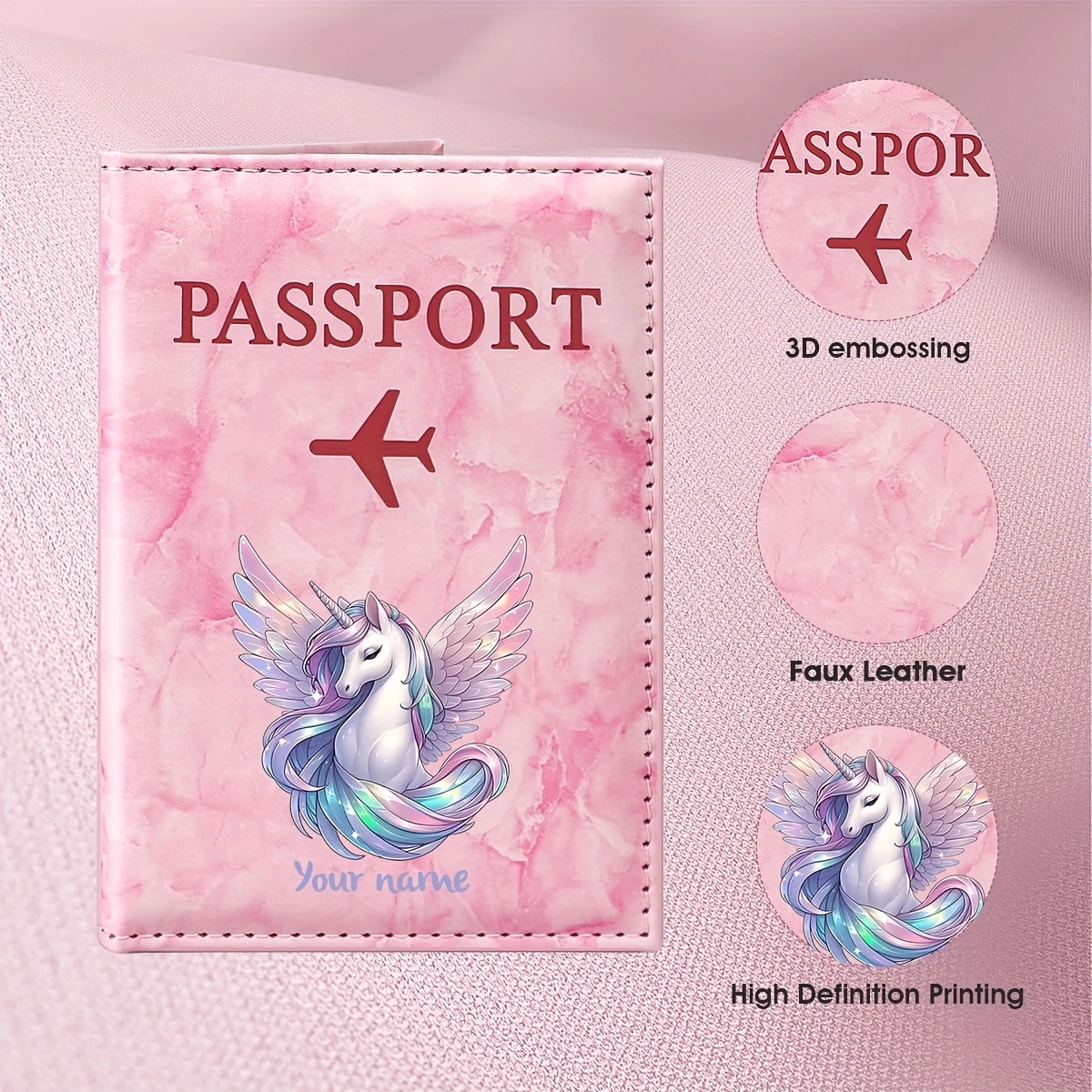 Custom Personalized Name PU Passport Holder Featuring an Illustration of a Unicorn with Wings, Designed in a Dreamy Travel Style
Custom Personalized Name PU Passport Holder Featuring an Illustration of a Unicorn with Wings, Designed in a Dreamy Travel Style