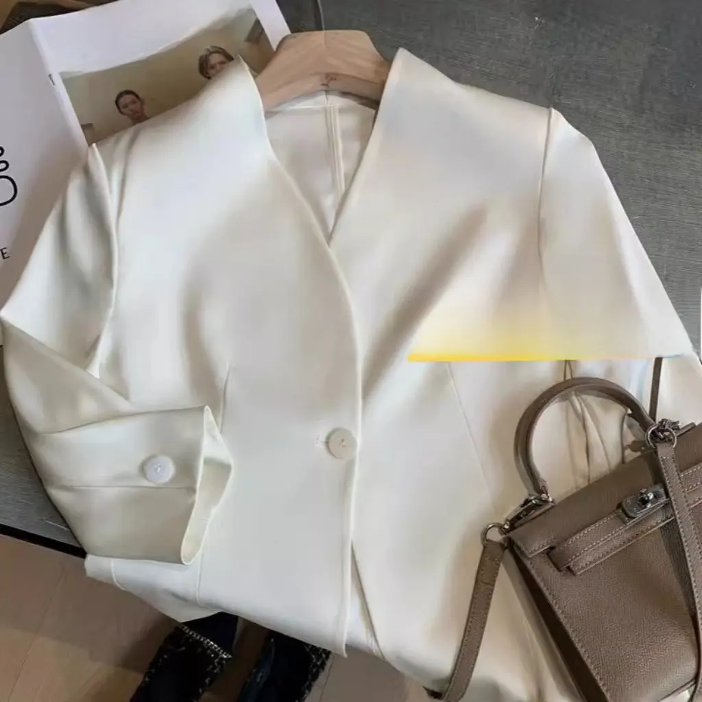 Heavy Penny End Slim Fit Acetic Acid Suit Jacket One Button Design Thin Summer Top for All-match Style Seven-point Sleeve 
Heavy Penny End Slim Fit Acetic Acid Suit Jacket One Button Design Thin Summer Top for All-match Style Seven-point Sleeve
