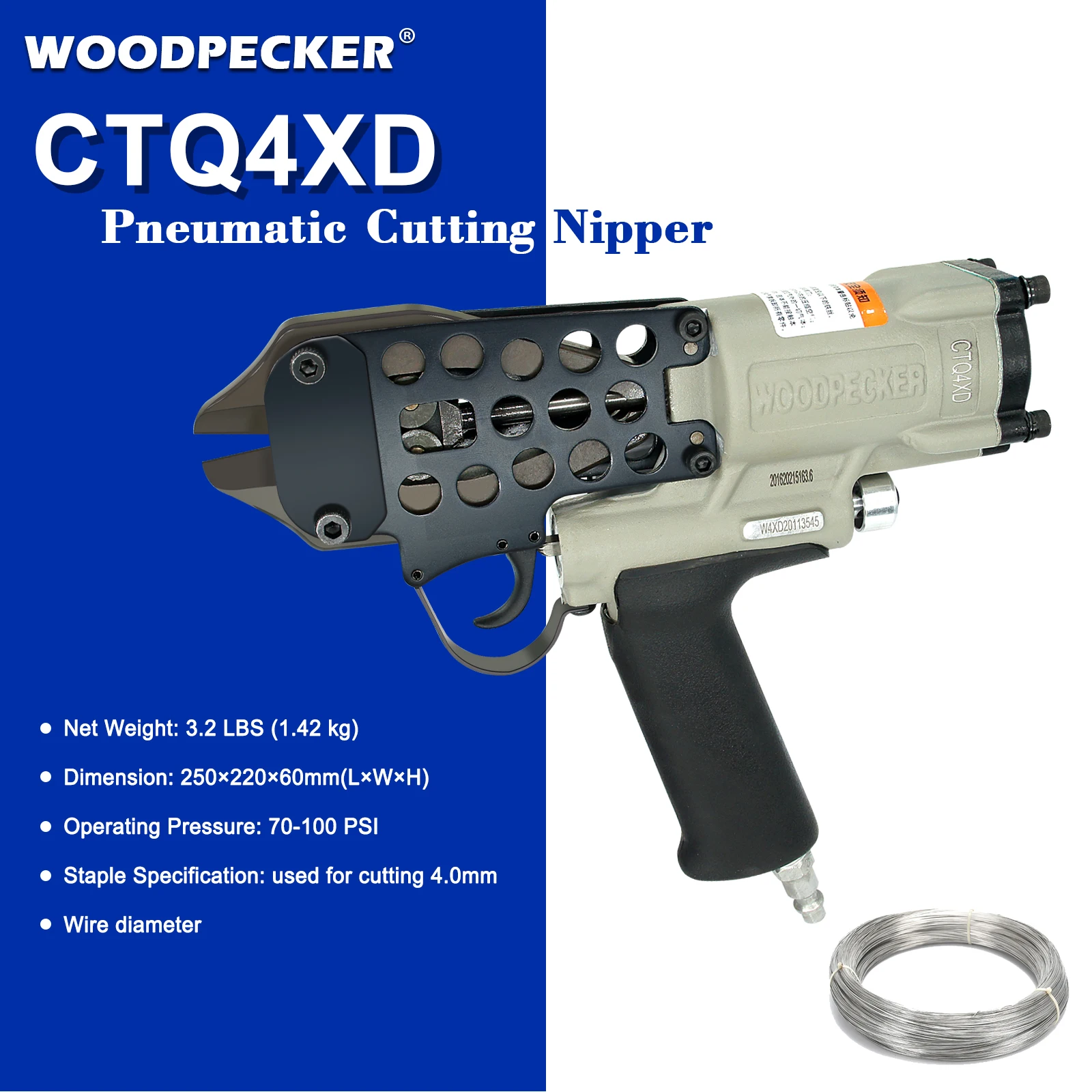 WOODPECKER CTQ4XD Pneumatic Cutting Nipper, 3-4mm Diameter Wire Cutting, Air Power Wire Shear, Cutting Wire Tool
WOODPECKER CTQ4XD Pneumatic Cutting Nipper, 3-4mm Diameter Wire Cutting, Air Power Wire Shear, Cutting Wire Tool