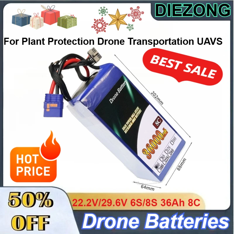 22.2V/29.6V 6S/8S 36Ah 8C Li-Po Solid State Battery for Plant Protection Drone Transportation UAVS Drone Rechargeable Batteries
22.2V/29.6V 6S/8S 36Ah 8C Li-Po Solid State Battery for Plant Protection Drone Transportation UAVS Drone Rechargeable Batteries