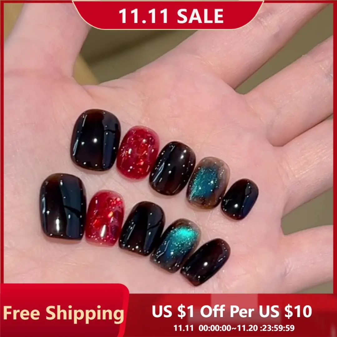 10 шт., накладные ногти ручной работы, красный янтарь и синий кошачий глаз, накладные ногти для женщин и девочек, короткие квадратные съемные носимые накладные ногти
10 шт., накладные ногти ручной работы, красный янтарь и синий кошачий глаз, накладные ногти для женщин и девочек, короткие квадратные съемные носимые накладные ногти