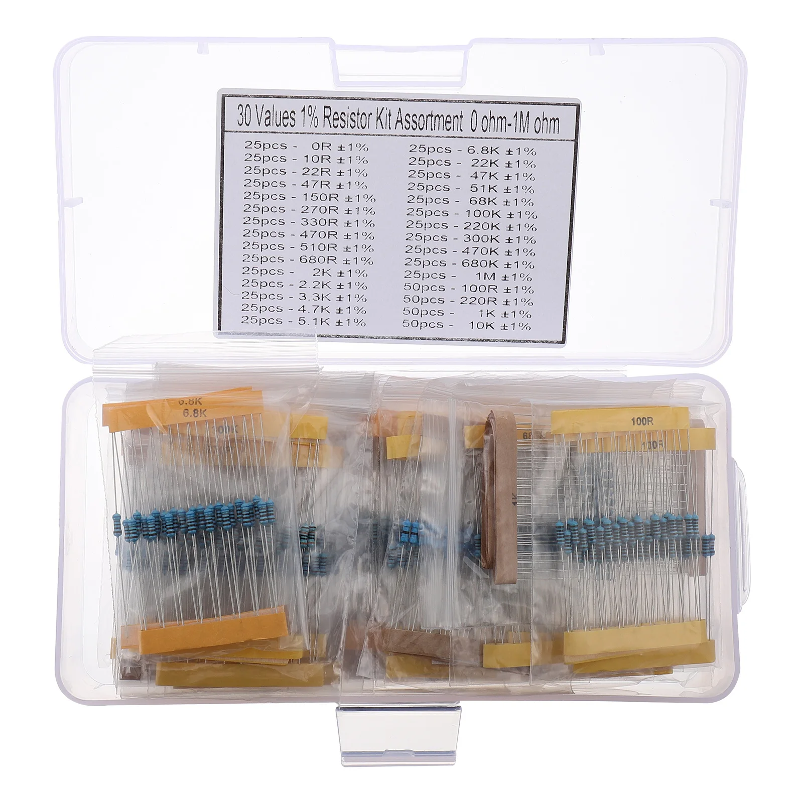 850pcs Metal Film Resistor Assortment Kit 1% Precision 0 Ohm Projects Tools Variety Values
850pcs Metal Film Resistor Assortment Kit 1% Precision 0 Ohm Projects Tools Variety Values