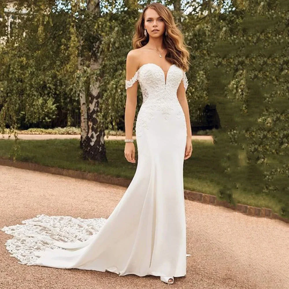 Off the Shoulder Lace Wedding Dress Sexy Sweetheart Appliques Illusion Back Beach Mermaid Backless Bridal Gowns for Bride 2023
Off the Shoulder Lace Wedding Dress Sexy Sweetheart Appliques Illusion Back Beach Mermaid Backless Bridal Gowns for Bride 2023