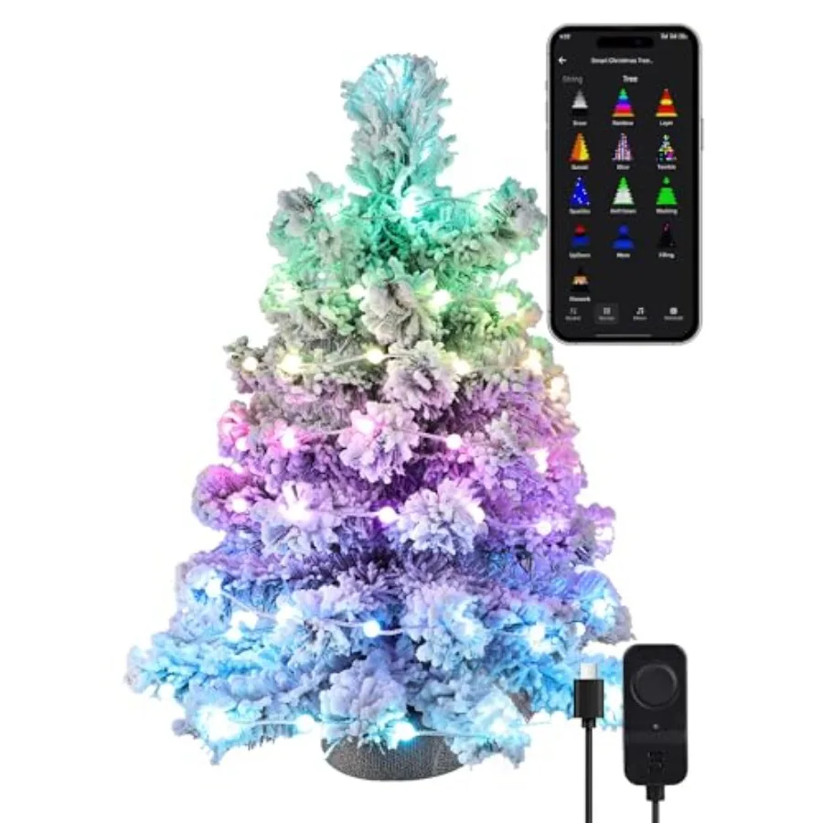 Snow Flocked Smart Christmas Tree 22.8in Mini Christmas Tree with 100 LED RGB Lights App/Voice Control 159+ Scenes Tabletop Xma
Snow Flocked Smart Christmas Tree 22.8in Mini Christmas Tree with 100 LED RGB Lights App/Voice Control 159+ Scenes Tabletop Xma