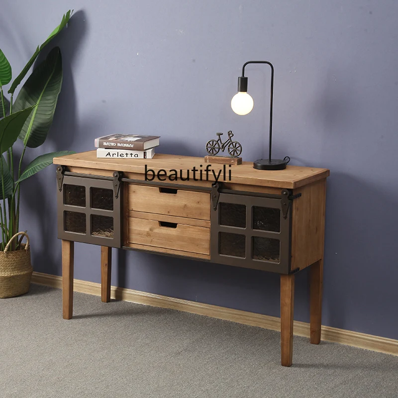 American Style Sideboard Cabinet Solid Wood Vintage Industrial Style Iron Glass Decoration Console Tables Desk Storage Cabinet
American Style Sideboard Cabinet Solid Wood Vintage Industrial Style Iron Glass Decoration Console Tables Desk Storage Cabinet