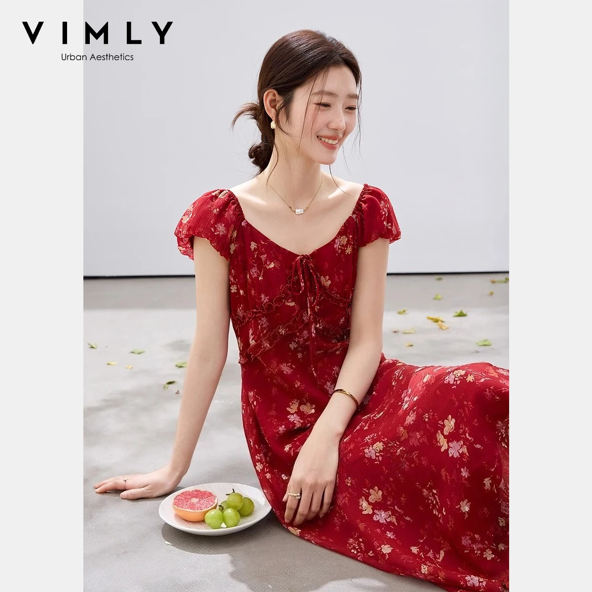 VIMLY Women's Red Floral Midi Dress 2026 Summer New French Prairie Chic Square Neck Ruffle Tie Chiffon Slim A-Line Dress A5216
VIMLY Women's Red Floral Midi Dress 2026 Summer New French Prairie Chic Square Neck Ruffle Tie Chiffon Slim A-Line Dress A5216