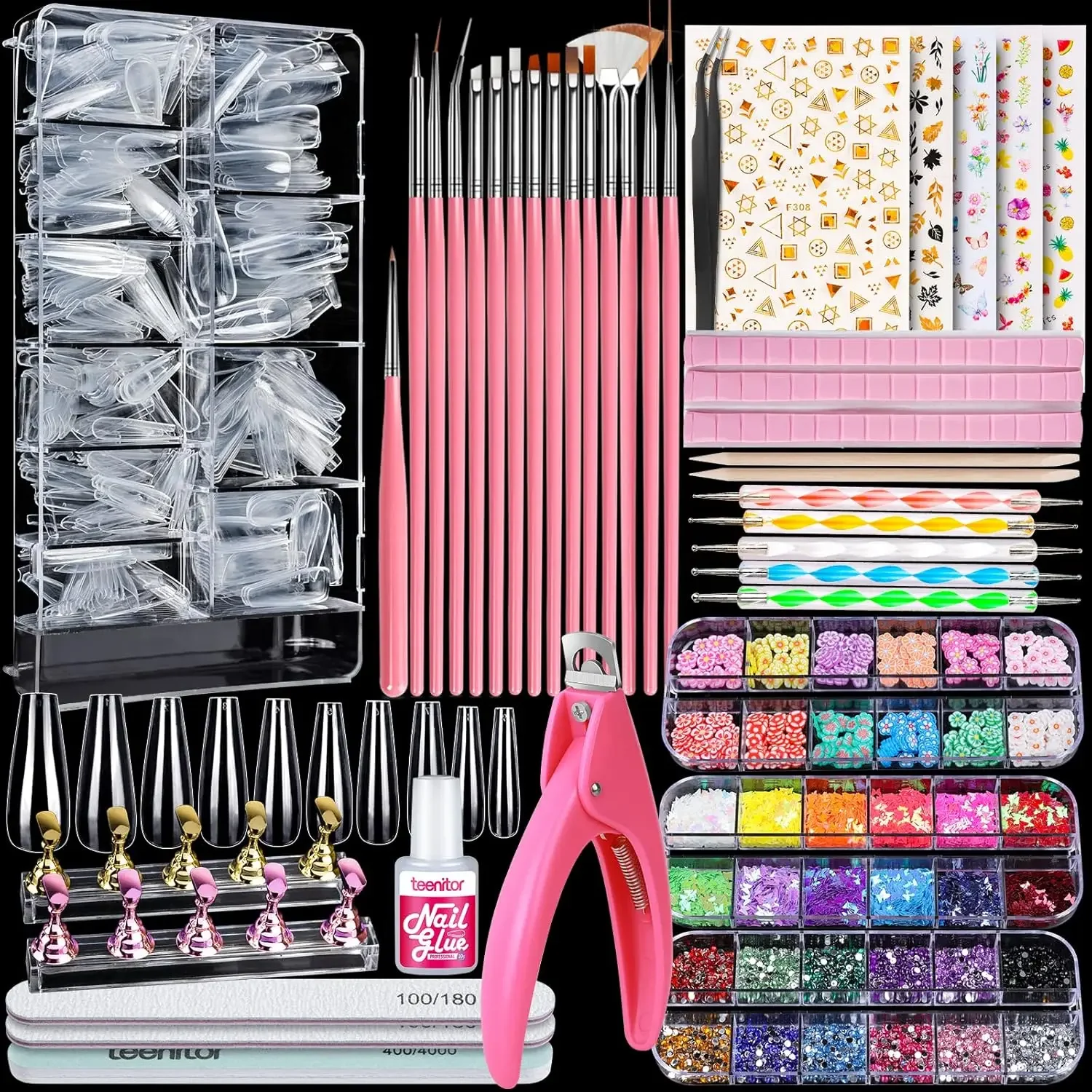 Teenitor Acrylic Fake Nails Kit, Press On Nail Supplies with Clear Coffin Nail Tips Nail Stand Nail Art Brushes Dotting Pen Glitter Sequins Sticker Rhinestones Nail Decorations Press On Nails Kit
Teenitor Acrylic Fake Nails Kit, Press On Nail Supplies with Clear Coffin Nail Tips Nail Stand Nail Art Brushes Dotting Pen Glitter Sequins Sticker Rhinestones Nail Decorations Press On Nails Kit