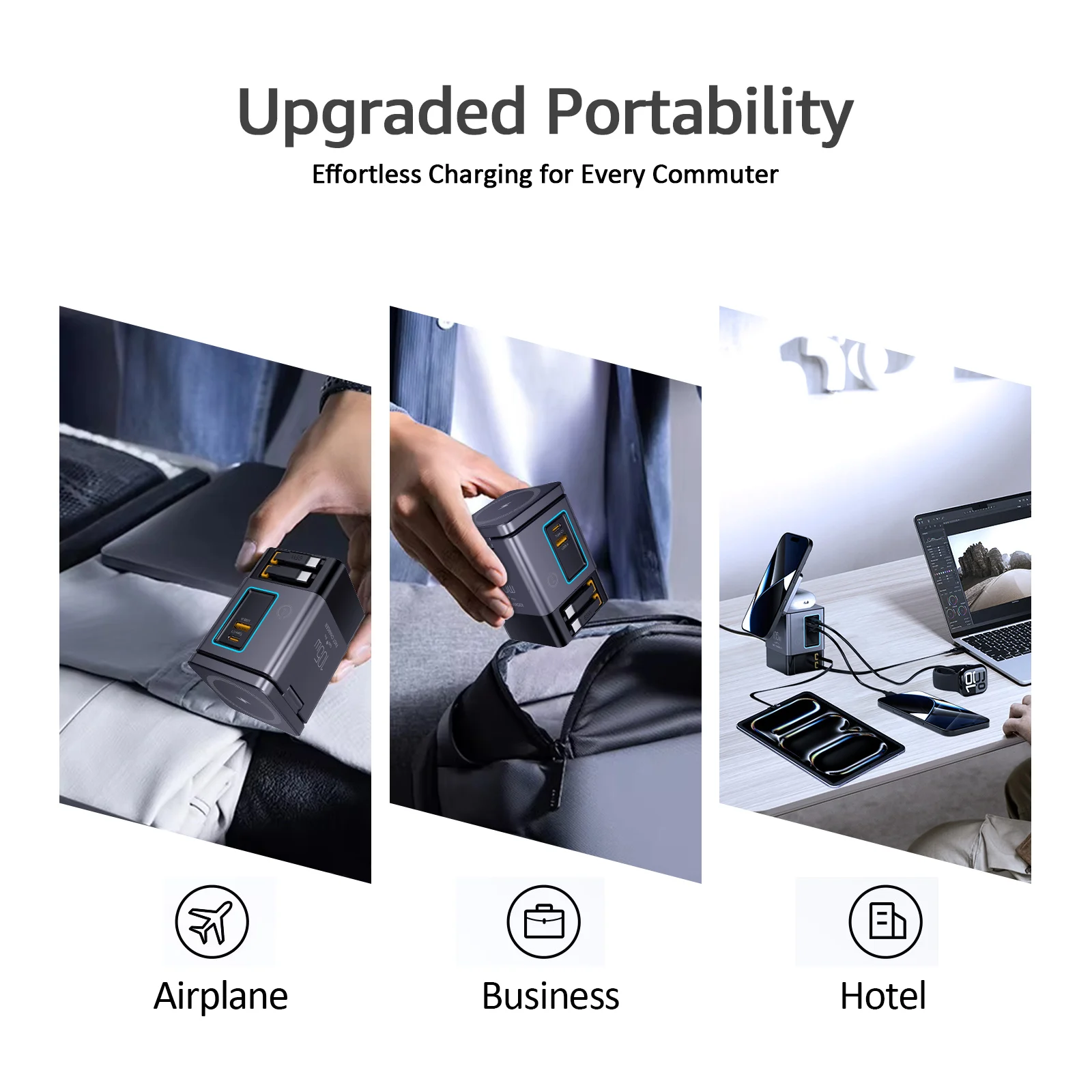 105W Dual Retractable Cable Multi-Port Desktop Charger 2-in-1 Wireless Charger C-Port Blind Plug 65W with LED Ambient Lights
105W Dual Retractable Cable Multi-Port Desktop Charger 2-in-1 Wireless Charger C-Port Blind Plug 65W with LED Ambient Lights