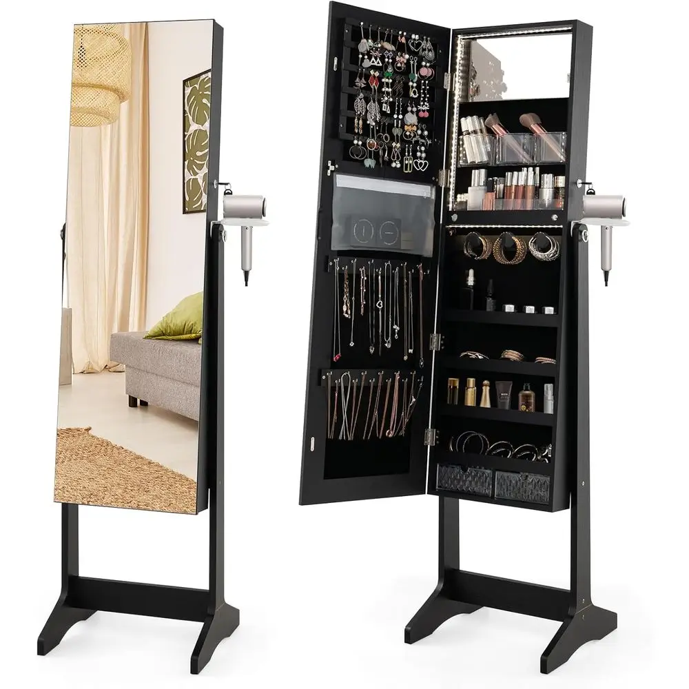 Black Lockable Vanity Mirror Cabinet with Hairdryer Holder and Full-Length Mirror for Bedroom or Living Room
Black Lockable Vanity Mirror Cabinet with Hairdryer Holder and Full-Length Mirror for Bedroom or Living Room