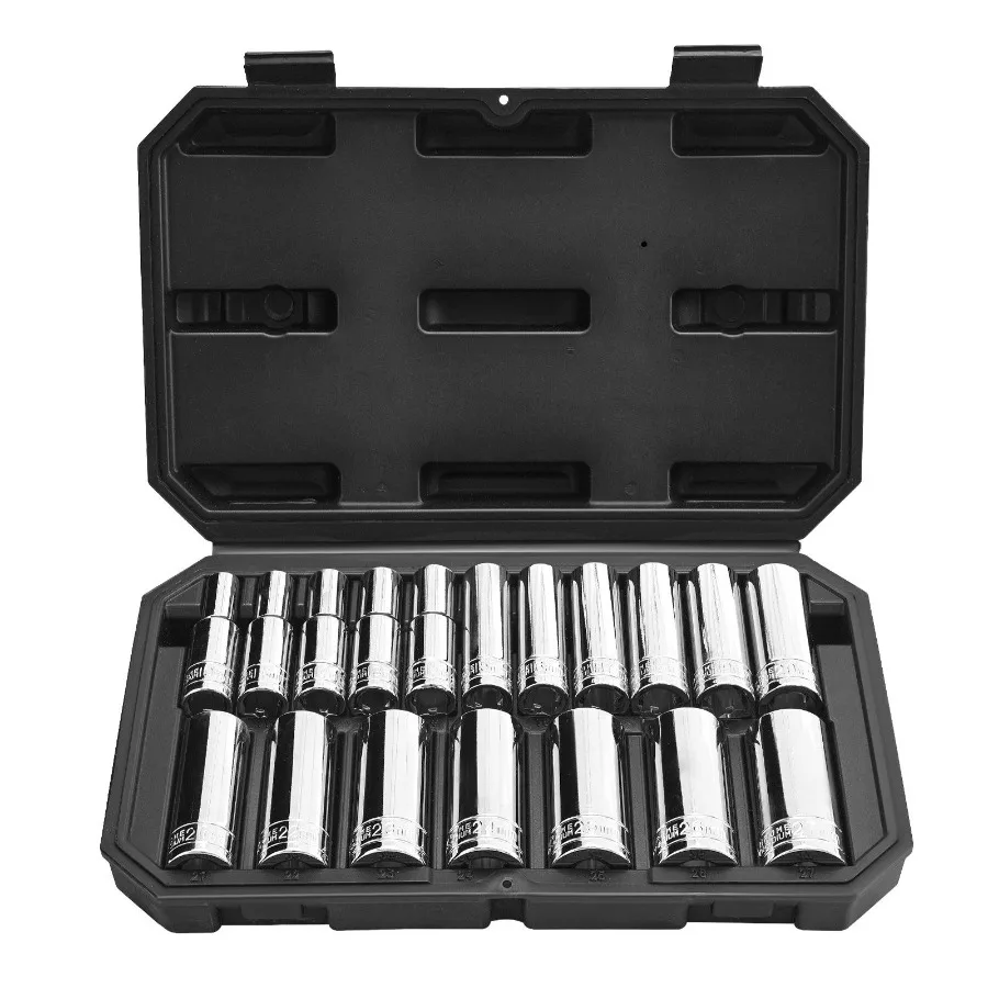 Socket Set 18 Pieces 1/2 inch Drive Socket Tool Set Metric Size from 10 to 27 mm Mechanic Tool Kit with Storage Case Clear Mark
Socket Set 18 Pieces 1/2 inch Drive Socket Tool Set Metric Size from 10 to 27 mm Mechanic Tool Kit with Storage Case Clear Mark