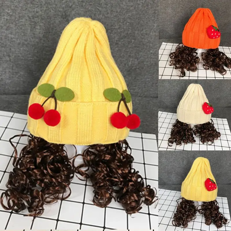 Baby Girls Wig Hat 2024 New Arrival Children Cute Cherry Applique Knitted Hats Princess Curly Hair Hat Autumn Winter Clothing
Baby Girls Wig Hat 2024 New Arrival Children Cute Cherry Applique Knitted Hats Princess Curly Hair Hat Autumn Winter Clothing