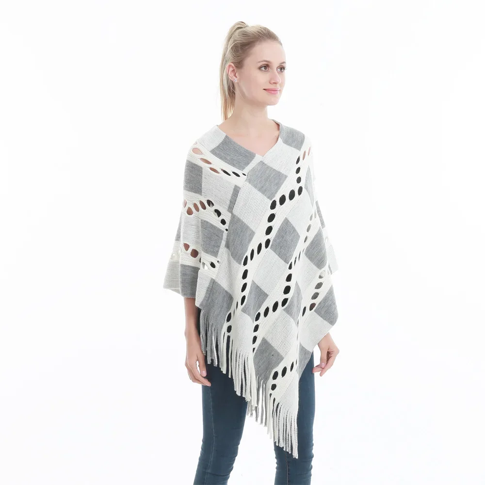Spring Autumn Hollow Large Tassel Plaid Pullover knitting Cape Fashion Women Fashion Street Poncho Lady Capes White Cloaks
Spring Autumn Hollow Large Tassel Plaid Pullover knitting Cape Fashion Women Fashion Street Poncho Lady Capes White Cloaks