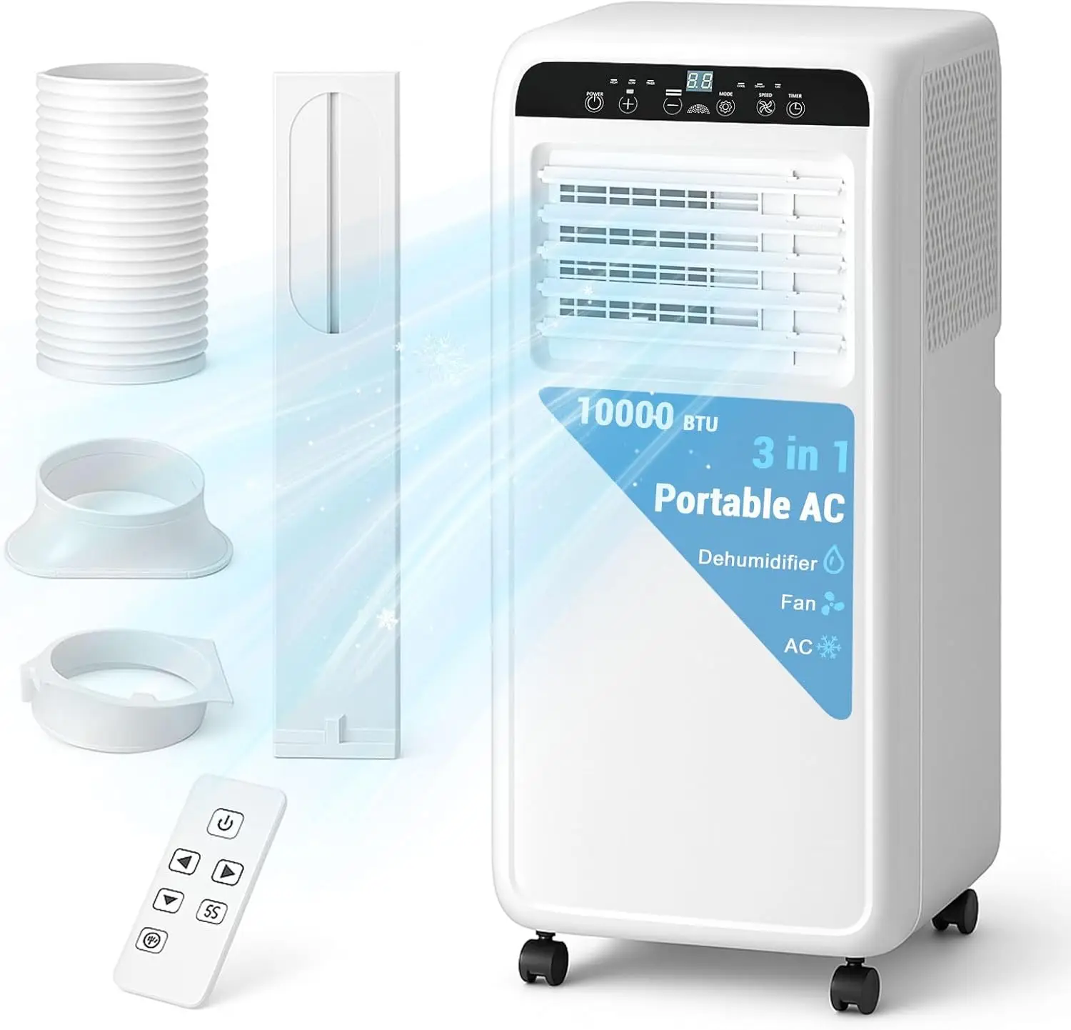10000 BTU Portable Air Conditioner, 3-in-1 Unit Cools up to 500 Sq Ft with Fan, Dehumidifier, Remote Control & 24H Timer, Installation Kit Included
10000 BTU Portable Air Conditioner, 3-in-1 Unit Cools up to 500 Sq Ft with Fan, Dehumidifier, Remote Control & 24H Timer, Installation Kit Included