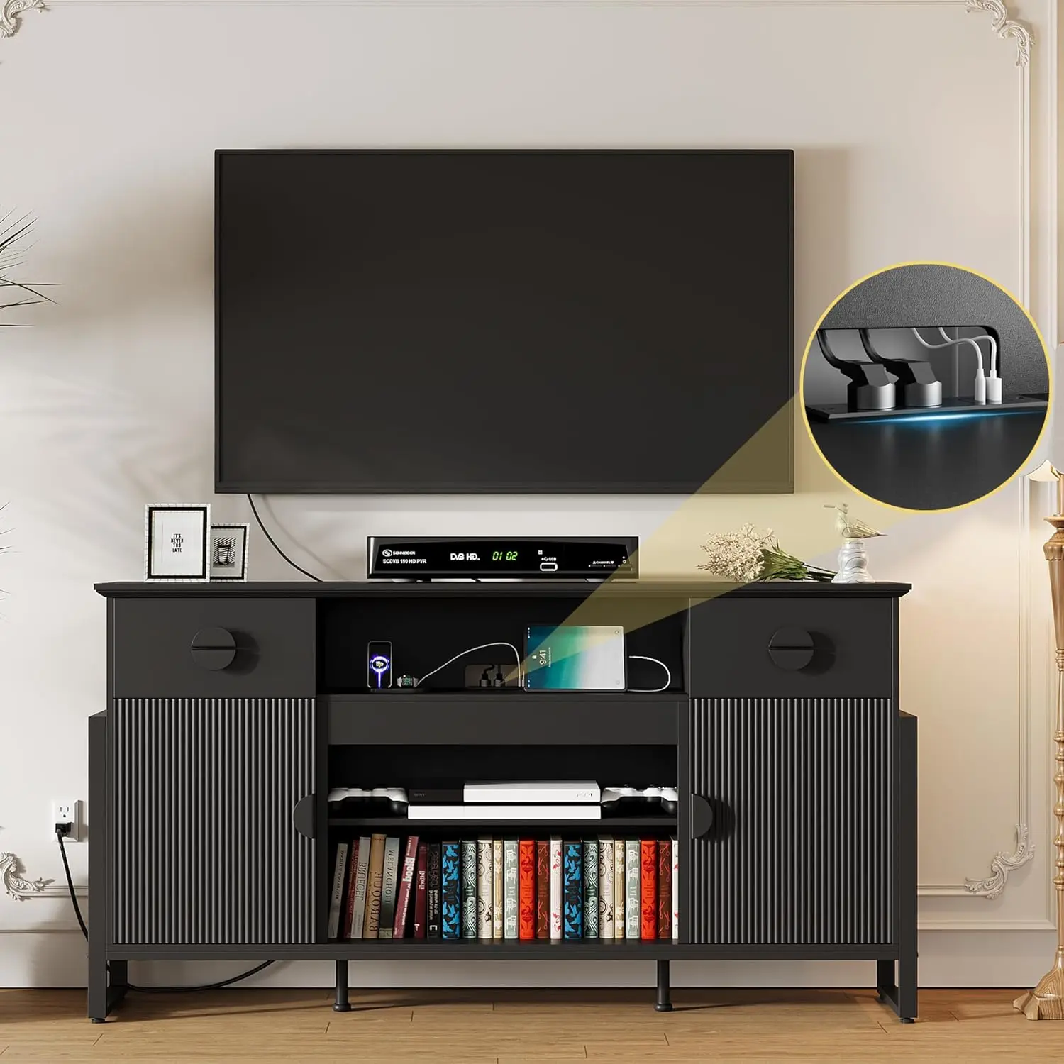 70in Modern Fluted TV Stand Entertainment Center Open Shelf Power Outlets 2 Drawers Door Cabinet Living Room
70in Modern Fluted TV Stand Entertainment Center Open Shelf Power Outlets 2 Drawers Door Cabinet Living Room