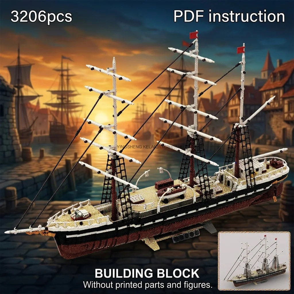 Classic Three Mast Sailing Ship Detailed Rigging Historic Vessel Wooden Deck MOC Block Model For 252249
Classic Three Mast Sailing Ship Detailed Rigging Historic Vessel Wooden Deck MOC Block Model For 252249