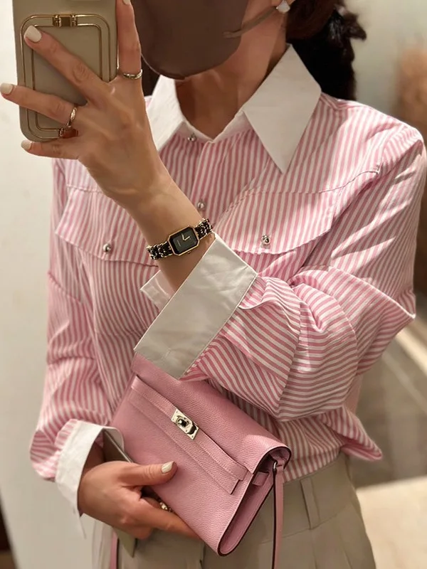 Women's Vintage Striped irt Double ket Loose Long Sve Turn-down Collar Slimming Versatile Cotton Busin Casual Top
Women's Vintage Striped irt Double ket Loose Long Sve Turn-down Collar Slimming Versatile Cotton Busin Casual Top