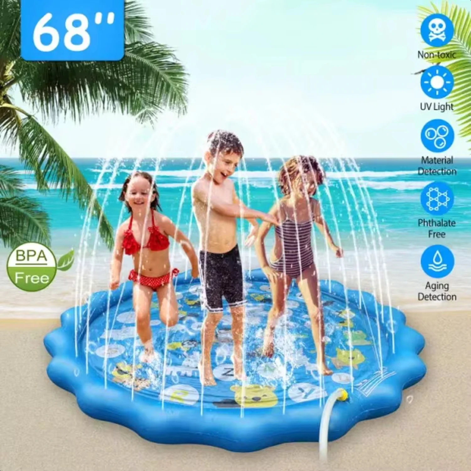 Sprinkler Splash Pad 68IN Inflatable Blow Pool Sprinkle Play Mat Summer Outdoor Water Toys
Sprinkler Splash Pad 68IN Inflatable Blow Pool Sprinkle Play Mat Summer Outdoor Water Toys