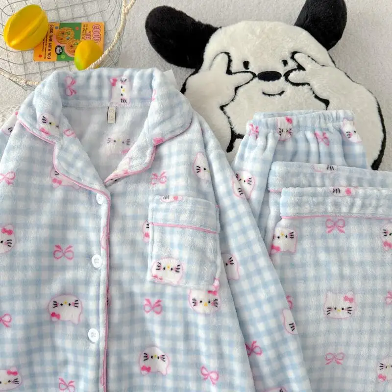 Hello Kitty Homewear Women Flannel Coral Fleece Pajama Set Autumn Winter Fleece Lined Thickened Warm Cozy Sanrio Home Sleepwear
Hello Kitty Homewear Women Flannel Coral Fleece Pajama Set Autumn Winter Fleece Lined Thickened Warm Cozy Sanrio Home Sleepwear