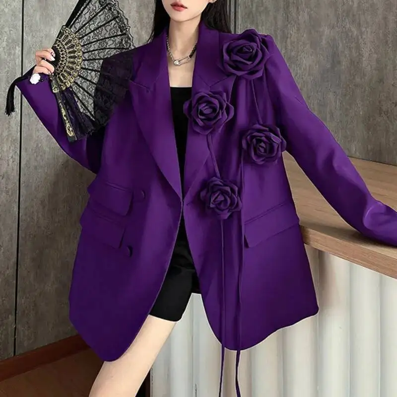 Purple 3D Flower Design Long Sleeve Blazer Coat Fashion All-match Chic Loose Women Suit Coats Autumn New Tide
Purple 3D Flower Design Long Sleeve Blazer Coat Fashion All-match Chic Loose Women Suit Coats Autumn New Tide