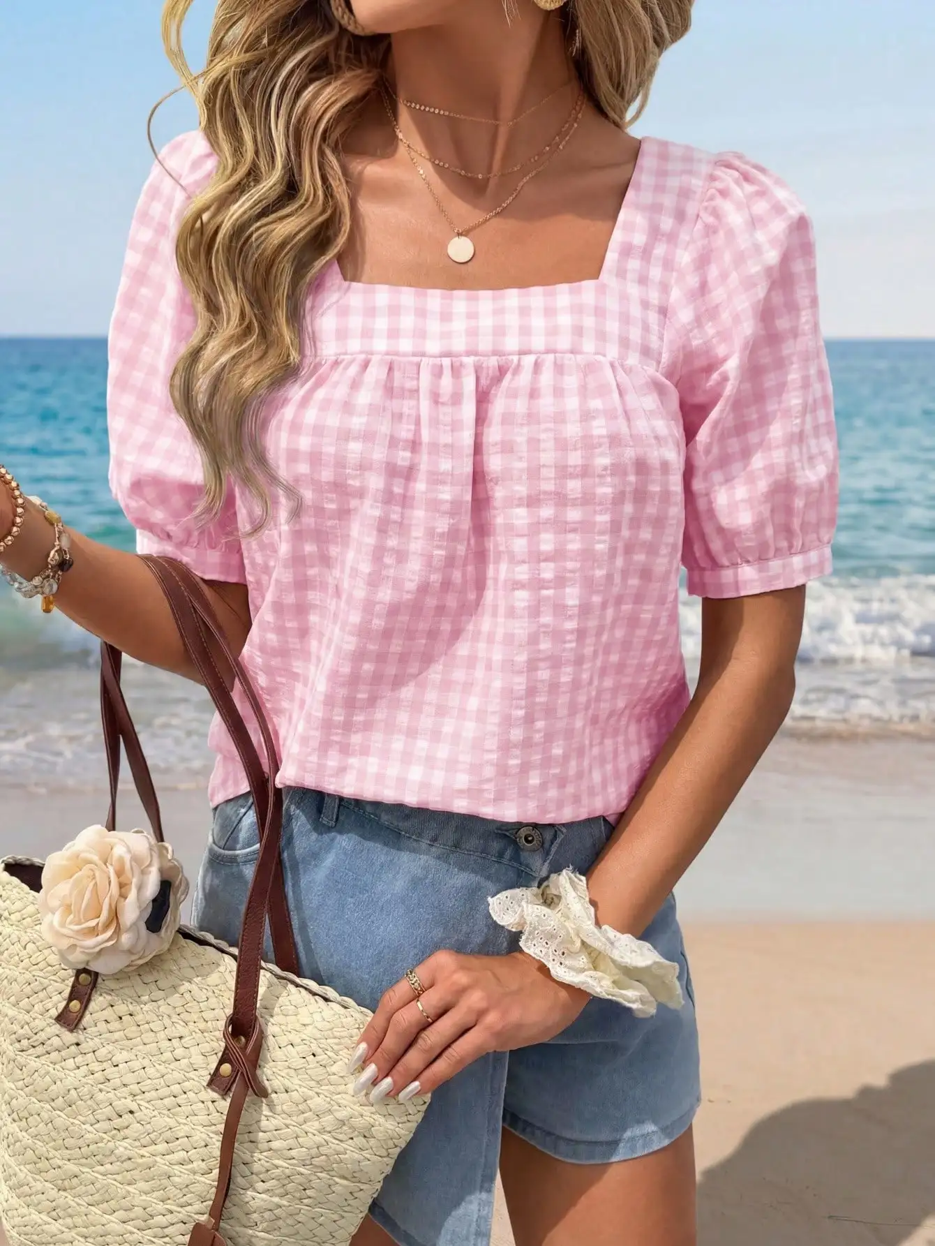 Women's Square Collar Gingham Plaid Short Sleeve Blouse Casual Spring Summer
Women's Square Collar Gingham Plaid Short Sleeve Blouse Casual Spring Summer