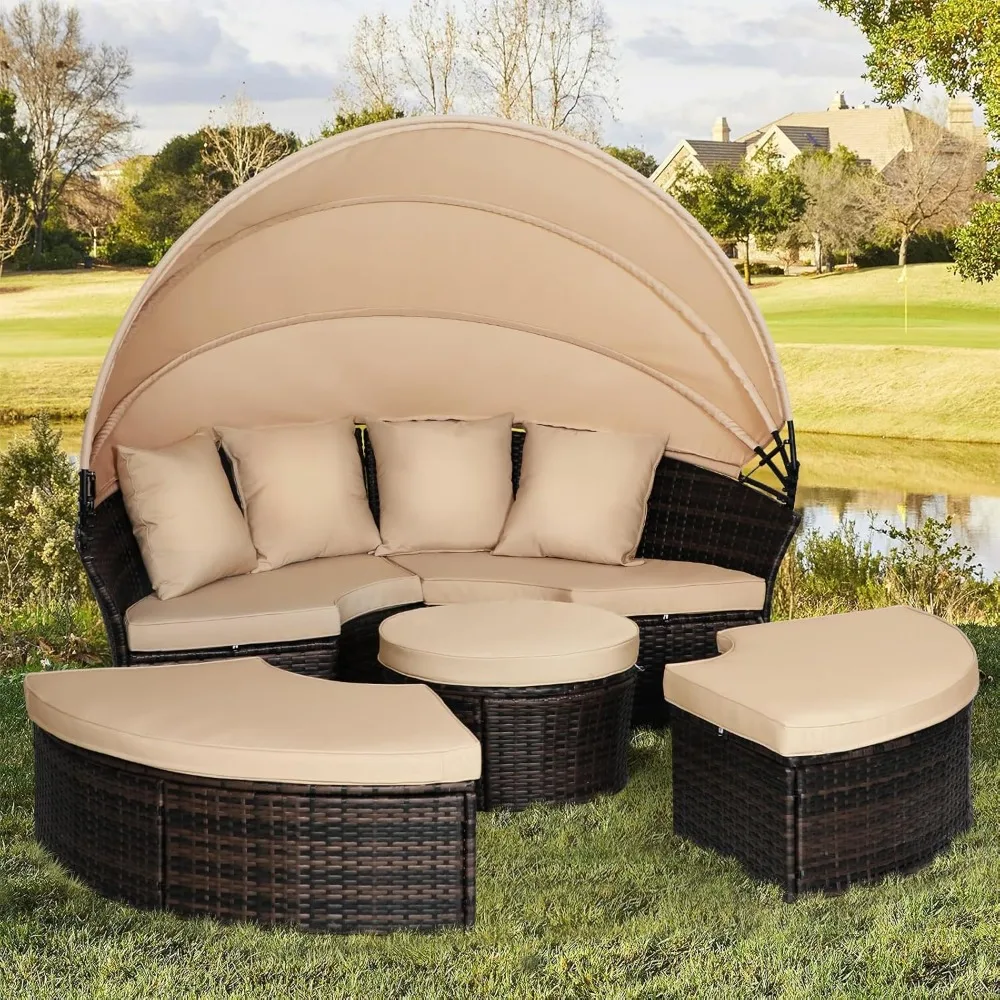 Garden Sofa Bed W/Washable Cushions, Sofa Bed Round Daybed W/Clamshell Sectional Seating Wicker Furniture & Retractable Canopy
Garden Sofa Bed W/Washable Cushions, Sofa Bed Round Daybed W/Clamshell Sectional Seating Wicker Furniture & Retractable Canopy