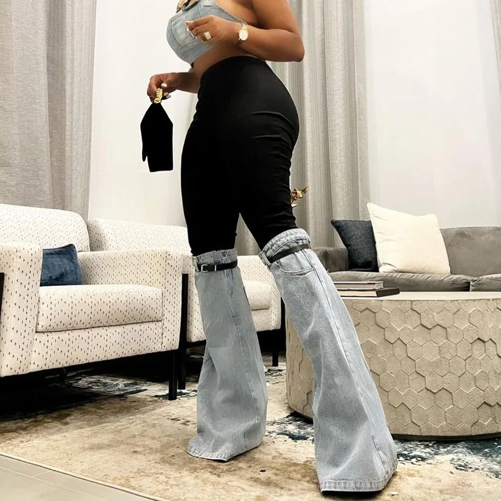 Patchwork Jeans Flare Pants 2023 Fall Winter Women Fashion Elasti High Waist Button Fly Belt Boot Cut Trousers Street Bottoms
Patchwork Jeans Flare Pants 2023 Fall Winter Women Fashion Elasti High Waist Button Fly Belt Boot Cut Trousers Street Bottoms