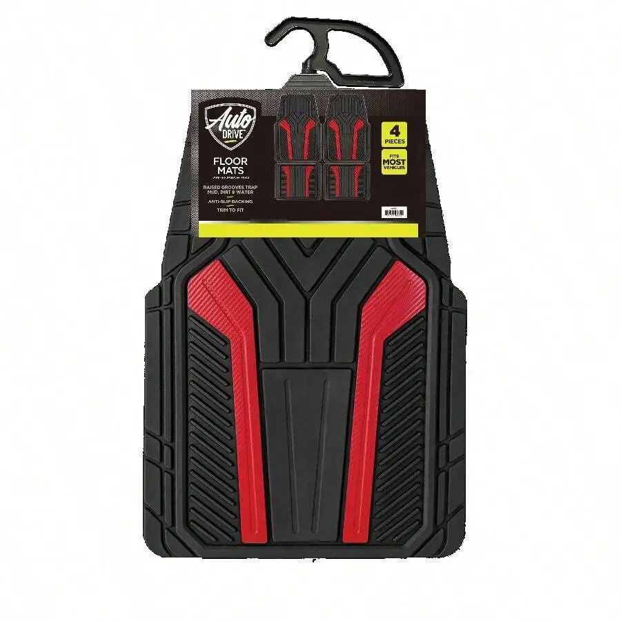 4 Piece Universal Rubber Floor Mats Set Red Trim All Weather Anti-Slip Easy Clean
4 Piece Universal Rubber Floor Mats Set Red Trim All Weather Anti-Slip Easy Clean