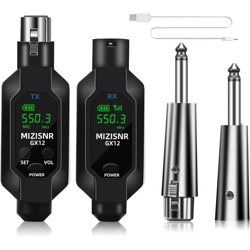 Wireless XLR Transmitter & Receiver Rechargeable 16 Channels UHF Adapter System for Dynamic Microphones 197FT Receiving Range
Wireless XLR Transmitter & Receiver Rechargeable 16 Channels UHF Adapter System for Dynamic Microphones 197FT Receiving Range