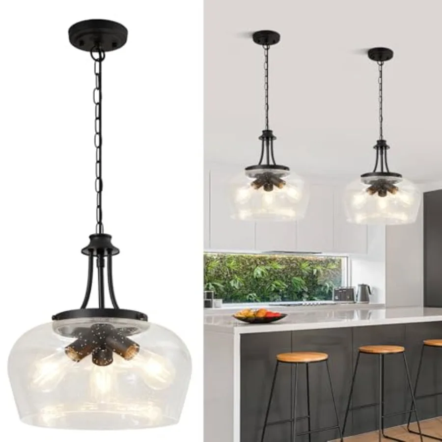 Modern Pendant Lights Kitchen Island, 3-Light Black Pendant Light Fixtures with 14.2" Clear Air Bubble Glass Shade, Industrial
Modern Pendant Lights Kitchen Island, 3-Light Black Pendant Light Fixtures with 14.2" Clear Air Bubble Glass Shade, Industrial