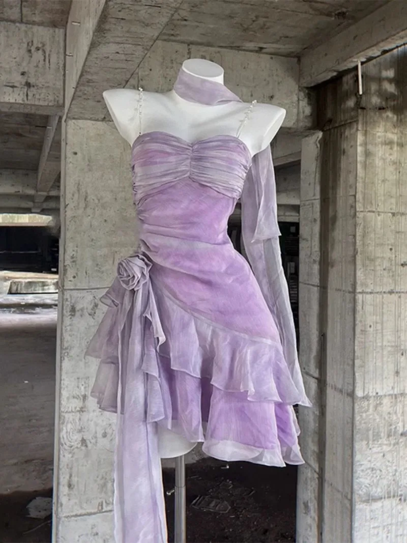 Purple Strapless Design Dress for Women's Summer New Heavy Industry Ruffle Edge Suspender Pure Desire Style Short Dresses
Purple Strapless Design Dress for Women's Summer New Heavy Industry Ruffle Edge Suspender Pure Desire Style Short Dresses