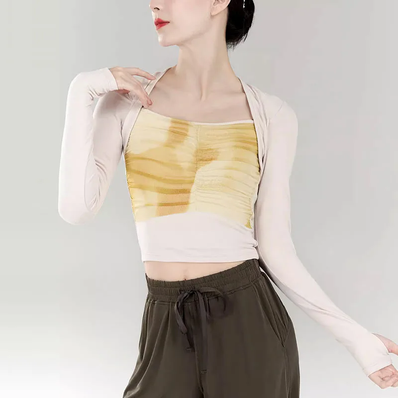 Dance Clothing Adult Women's Skinny Long Sleeve Chinese Style Ink Printing Splicing Top Classical Practice Body Clothing
Dance Clothing Adult Women's Skinny Long Sleeve Chinese Style Ink Printing Splicing Top Classical Practice Body Clothing