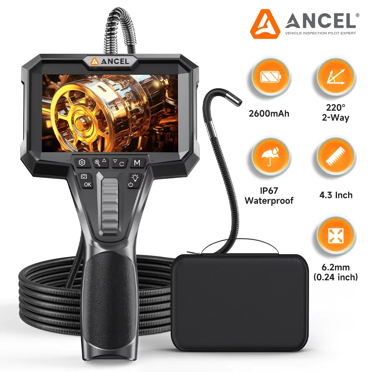 Industrial Endoscope Camera 6.2mm Lens 4.3inch IPS Screen ANCEL AN301 Single Lens Inspection Borescope HD1080P For Car Pipe
Industrial Endoscope Camera 6.2mm Lens 4.3inch IPS Screen ANCEL AN301 Single Lens Inspection Borescope HD1080P For Car Pipe