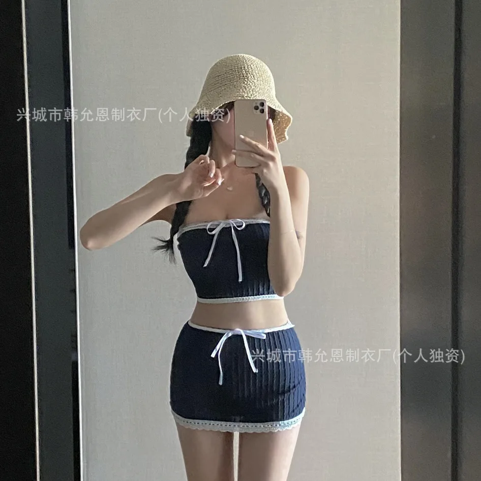 Women's Bikini Swimsuit Pure Desire Hot Spring High Waist Butt Covering Lace Edge Small Chest Separate Swimwear 
Women's Bikini Swimsuit Pure Desire Hot Spring High Waist Butt Covering Lace Edge Small Chest Separate Swimwear