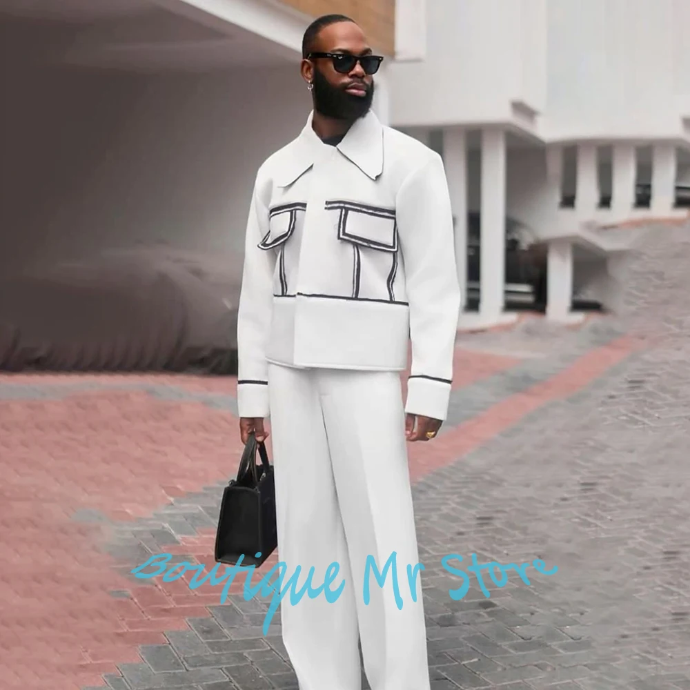 Умные повседневные мужские белые костюмы, куртка и широкие брюки, комплект из 2 предметов, повседневный неформальный наряд, стильная уличная одежда для покупок
Умные повседневные мужские белые костюмы, куртка и широкие брюки, комплект из 2 предметов, повседневный неформальный наряд, стильная уличная одежда для покупок