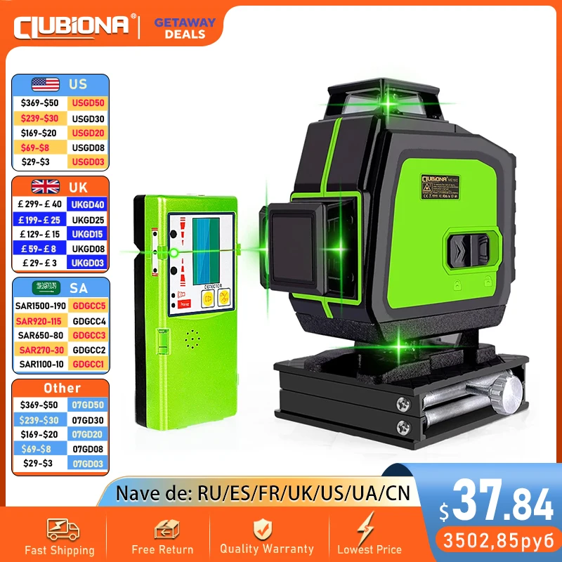 CLUBIONA 12/16 Lines 3D/4D Laser Level green line SelfLeveling 360 Horizontal And Vertical Super Powerful Laser level
CLUBIONA 12/16 Lines 3D/4D Laser Level green line SelfLeveling 360 Horizontal And Vertical Super Powerful Laser level