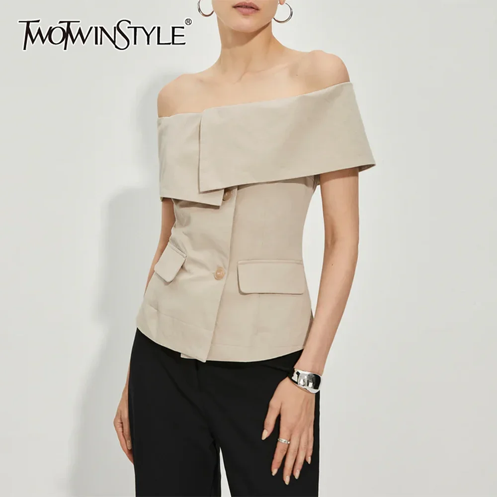 TWOTWINSTYLE однотонные утягивающие двубортные пальто для женщин с разрезом на шее и открытыми плечами, лоскутное пальто с карманами, женское новое пальто
TWOTWINSTYLE однотонные утягивающие двубортные пальто для женщин с разрезом на шее и открытыми плечами, лоскутное пальто с карманами, женское новое пальто