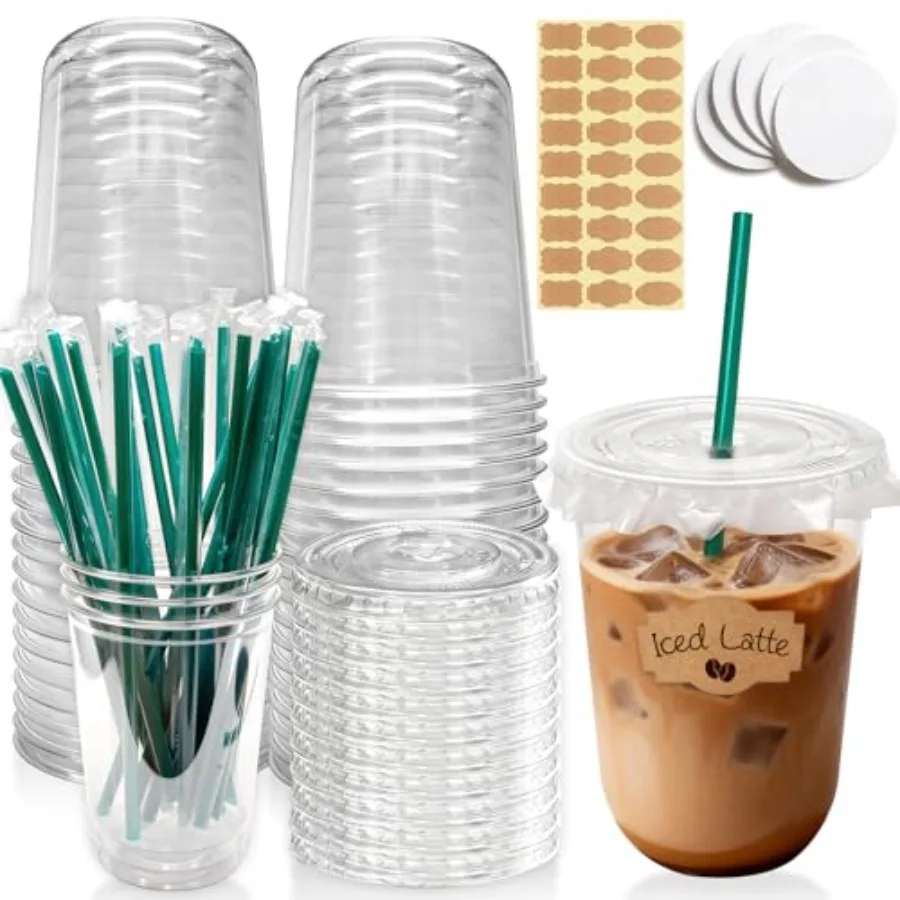 25 Sets Clear Plastic Cups with Lids and Straws, Disposable Iced Coffee Cups for Cold Beverages, Smoothies, Bubble Tea, Include
25 Sets Clear Plastic Cups with Lids and Straws, Disposable Iced Coffee Cups for Cold Beverages, Smoothies, Bubble Tea, Include